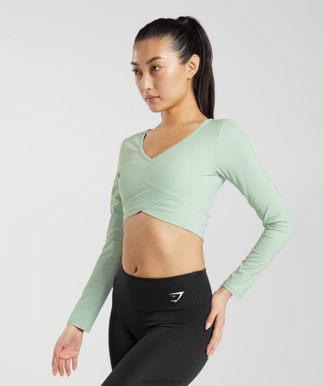 Gymshark top court croisé à manches longues brume verte femmes 6HF28454