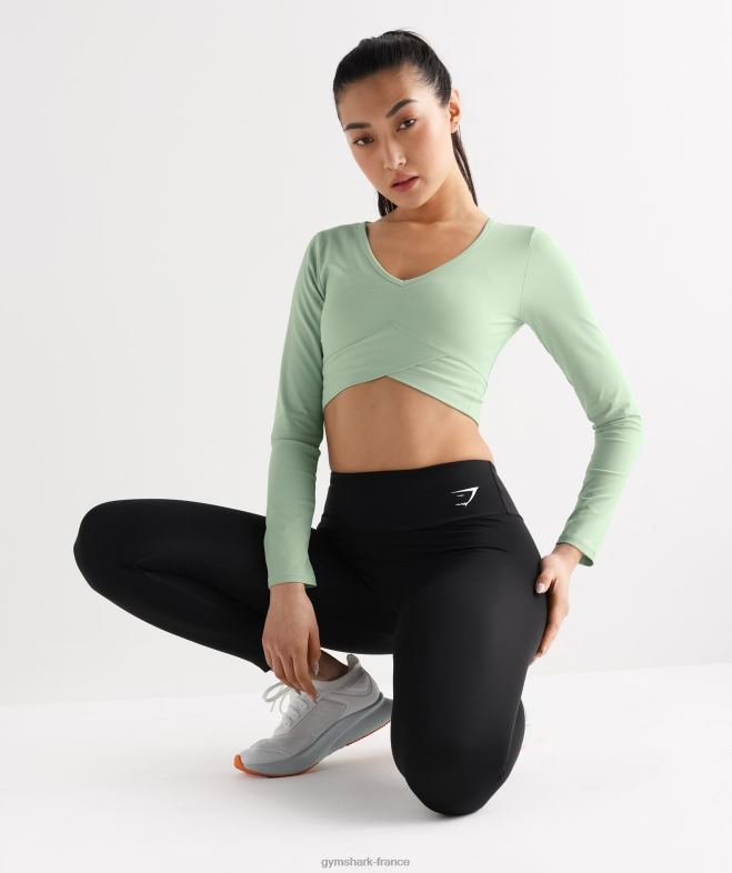 Gymshark top court croisé à manches longues brume verte femmes 6HF28454