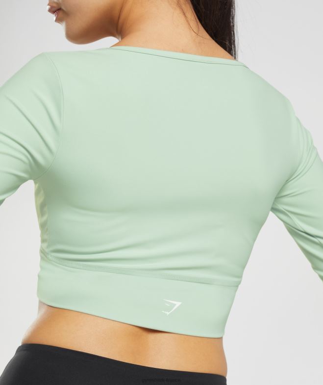 Gymshark top court croisé à manches longues brume verte femmes 6HF28454