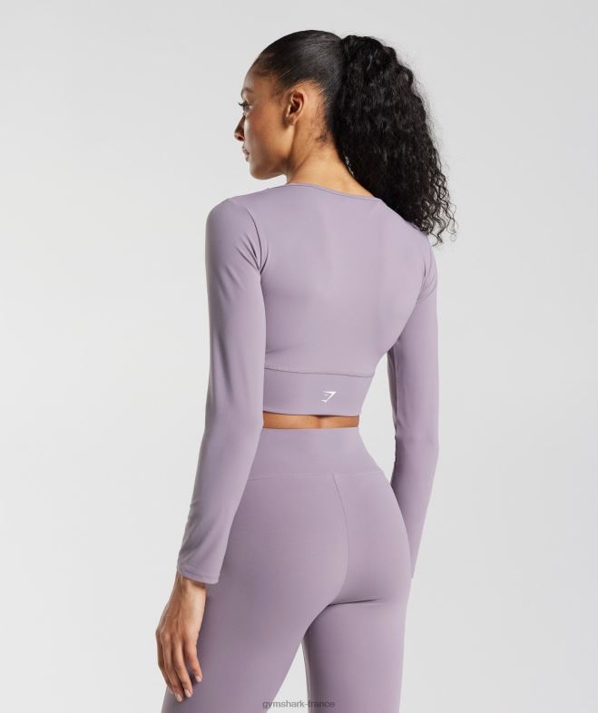 Gymshark top court croisé à manches longues lavande ardoise femmes 6HF28442