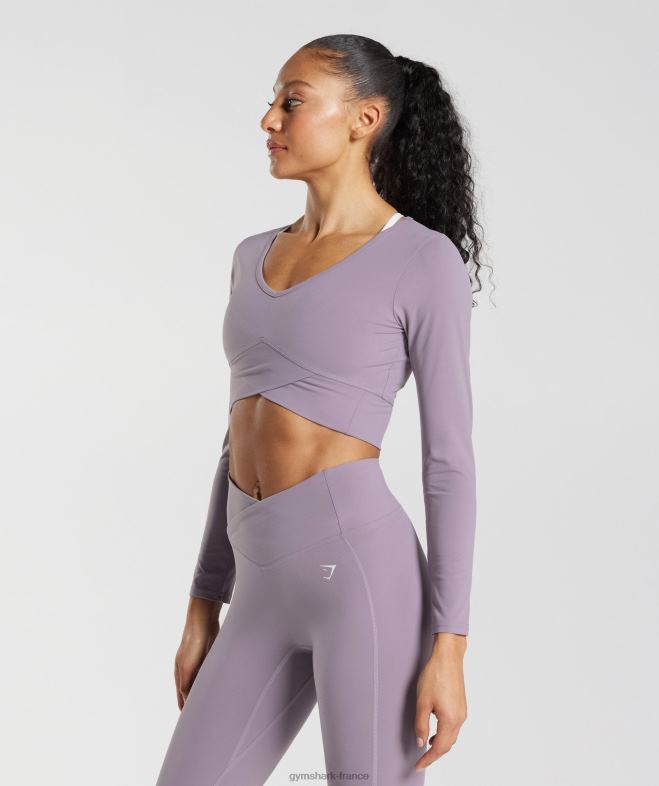 Gymshark top court croisé à manches longues lavande ardoise femmes 6HF28442