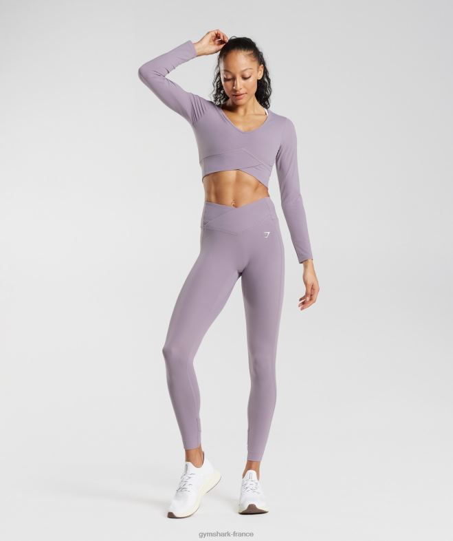 Gymshark top court croisé à manches longues lavande ardoise femmes 6HF28442