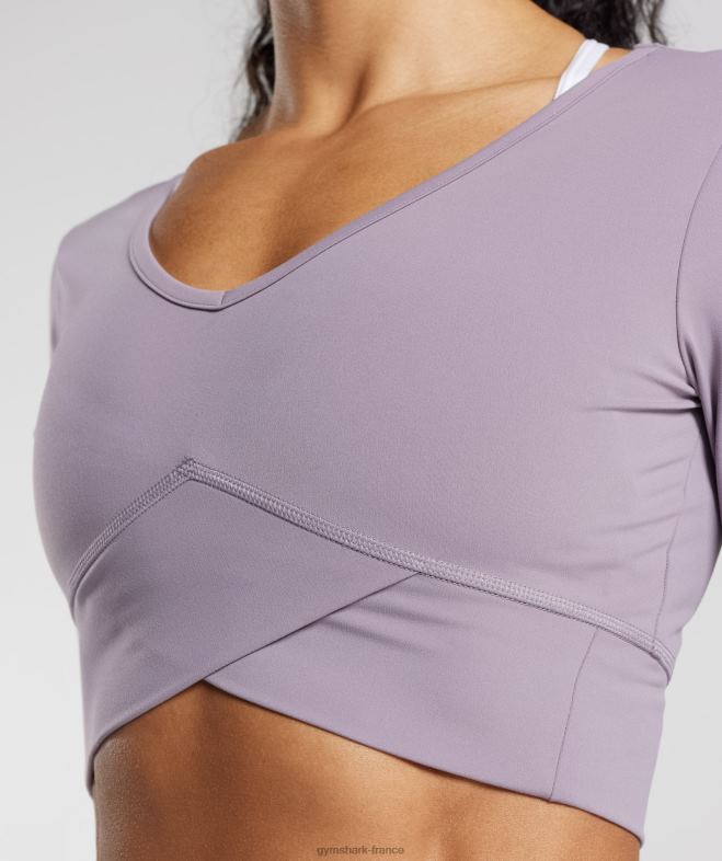 Gymshark top court croisé à manches longues lavande ardoise femmes 6HF28442