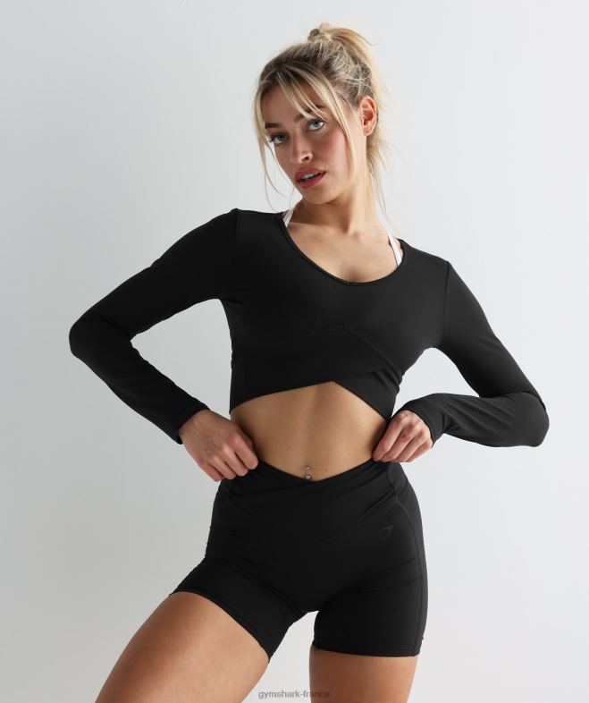 Gymshark top court croisé à manches longues noir femmes 6HF28498
