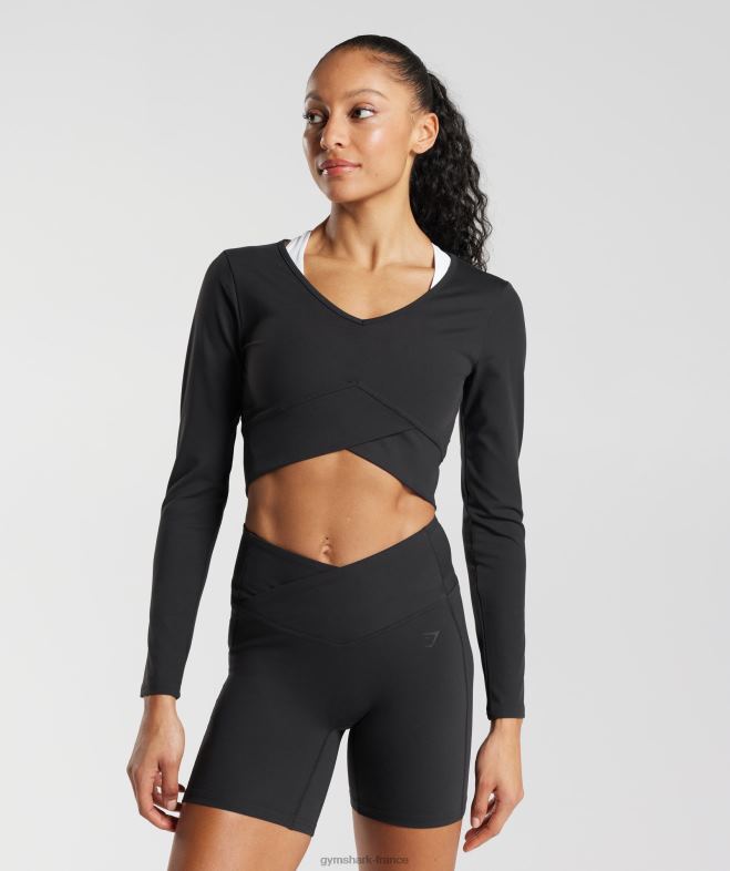 Gymshark top court croisé à manches longues noir femmes 6HF28498