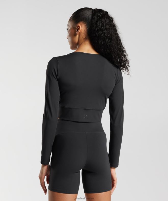 Gymshark top court croisé à manches longues noir femmes 6HF28498