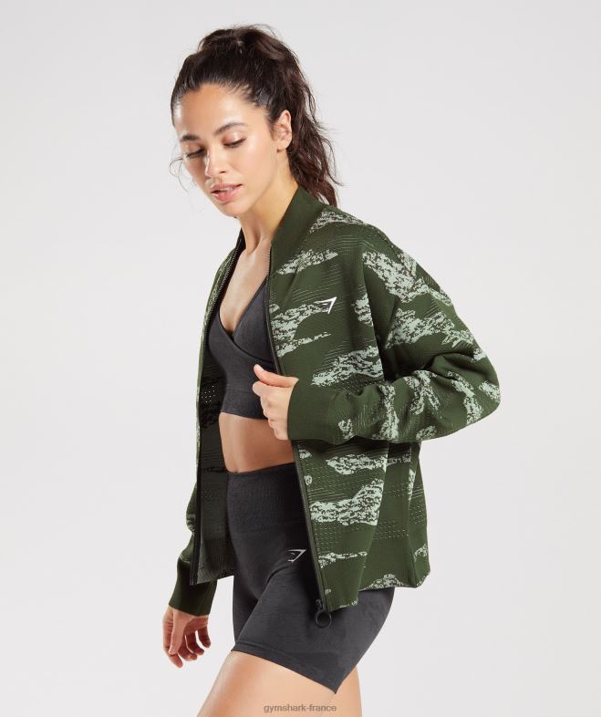 Gymshark veste de survêtement adapt camouflage sans coutures olive mousse/vert aloès femmes 6HF28371