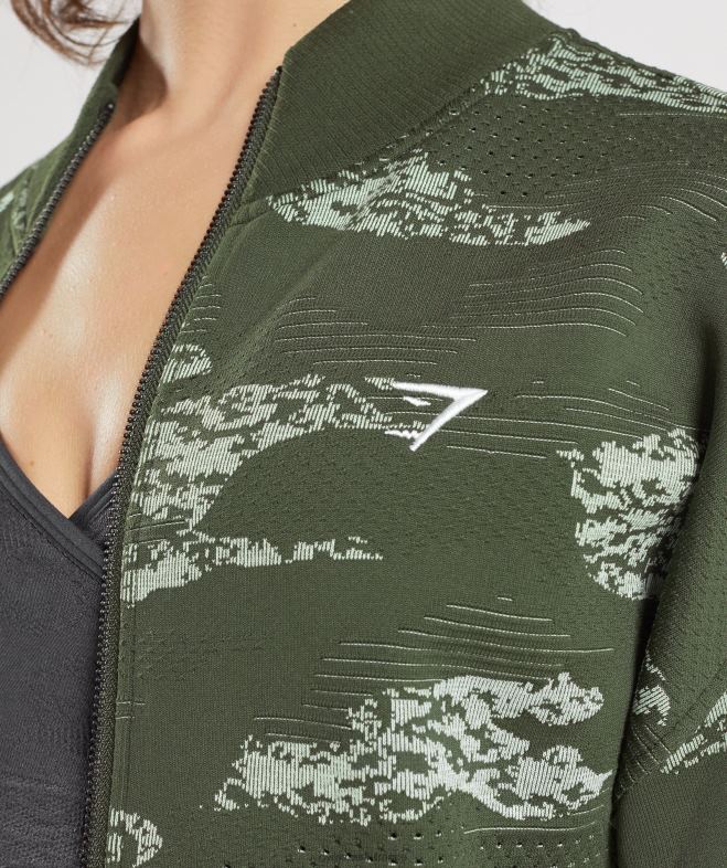 Gymshark veste de survêtement adapt camouflage sans coutures olive mousse/vert aloès femmes 6HF28371