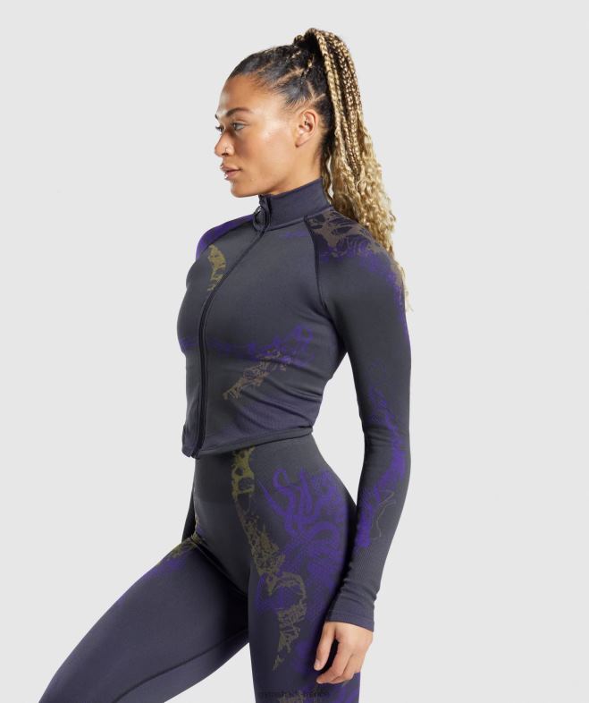 Gymshark veste zippée wtflex noir/violet Neptune/vert réactif femmes 6HF28362