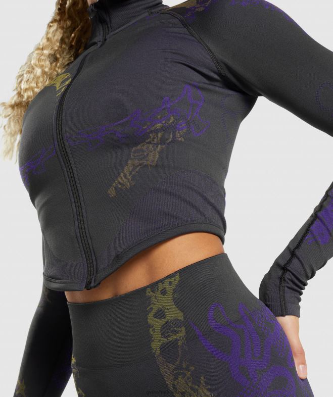 Gymshark veste zippée wtflex noir/violet Neptune/vert réactif femmes 6HF28362