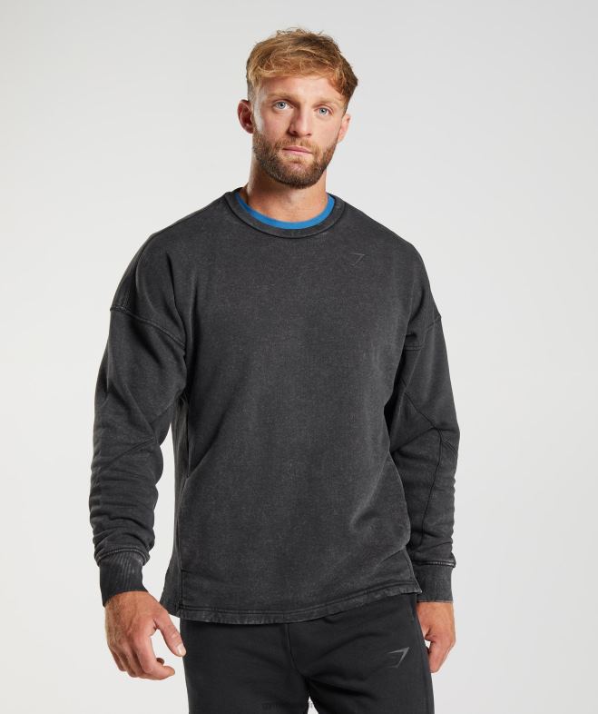 Gymshark équipage lavé sous pression noir Hommes 6HF28851