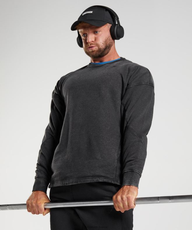 Gymshark équipage lavé sous pression noir Hommes 6HF28851