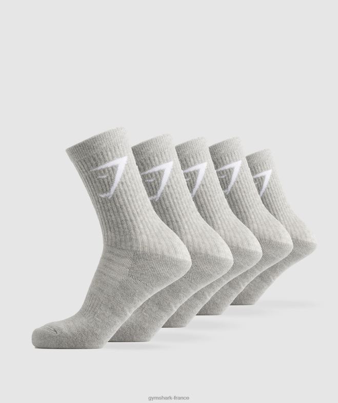 Gymshark chaussettes équipage, paquet de 5 chiné gris clair unisexe 6HF281086