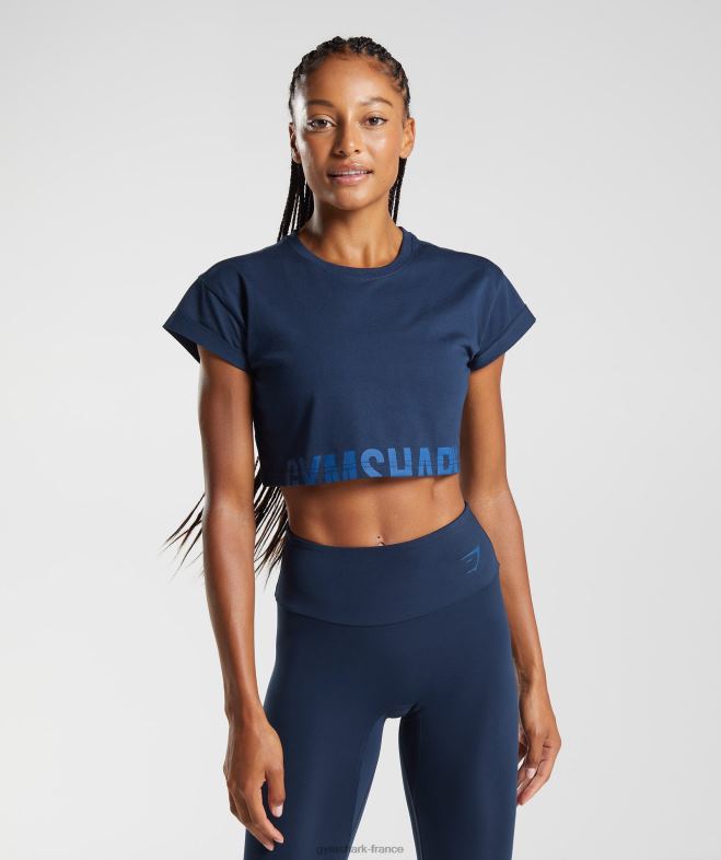 Gymshark haut court fractionné marine femmes 6HF28487