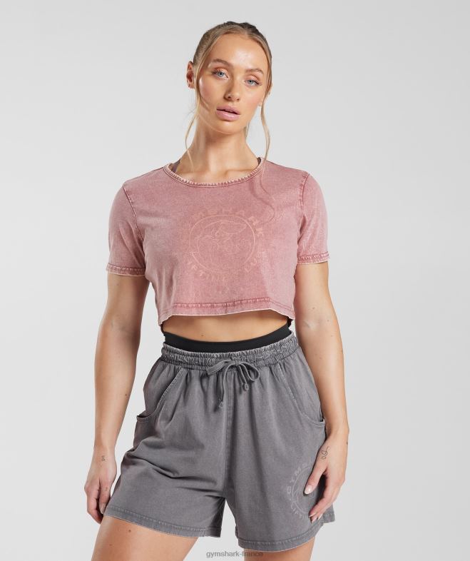 Gymshark haut court héritage rose terre cuite/lavage acide femmes 6HF28502