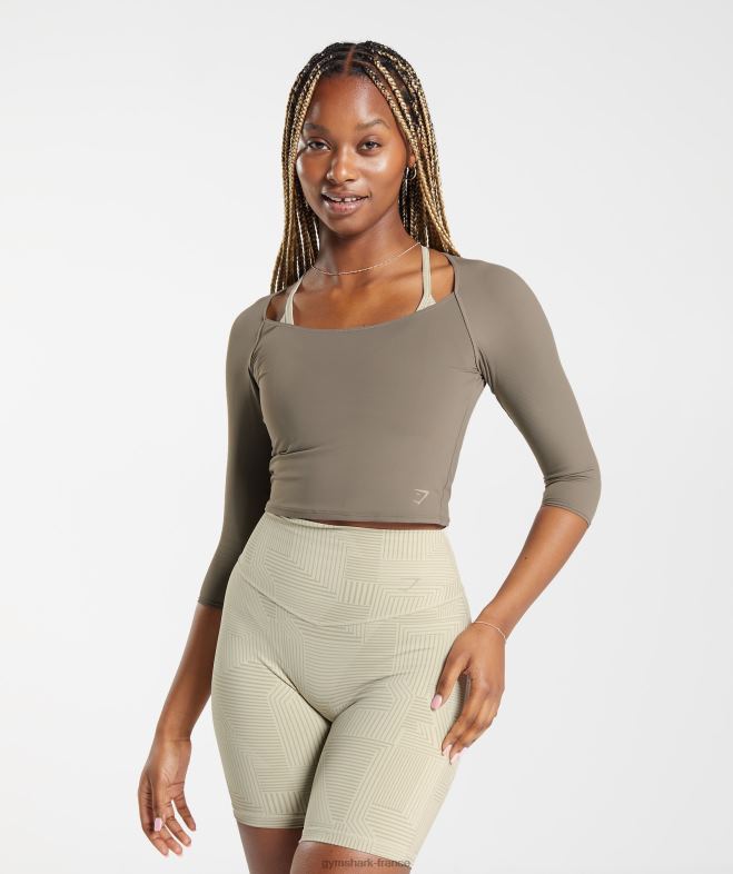 Gymshark haut court à manches 3/4 marron brossé femmes 6HF28435