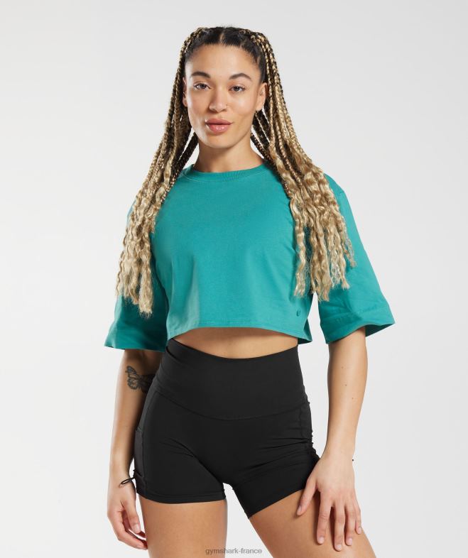 Gymshark top court carré en coton bijou vert femmes 6HF28450