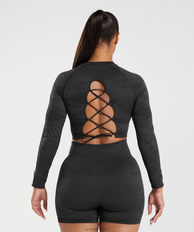 Gymshark Adapt Camo - Haut sans couture à lacets dans le dos noir/gris onyx femmes 6HF28451