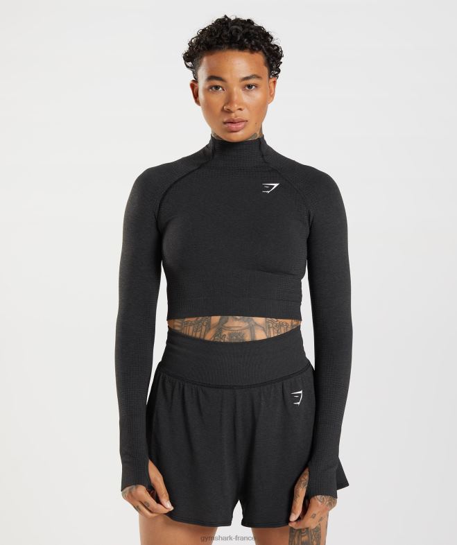 Gymshark Vital - Haut midi à col montant sans couture 2.0 marne noire femmes 6HF28438
