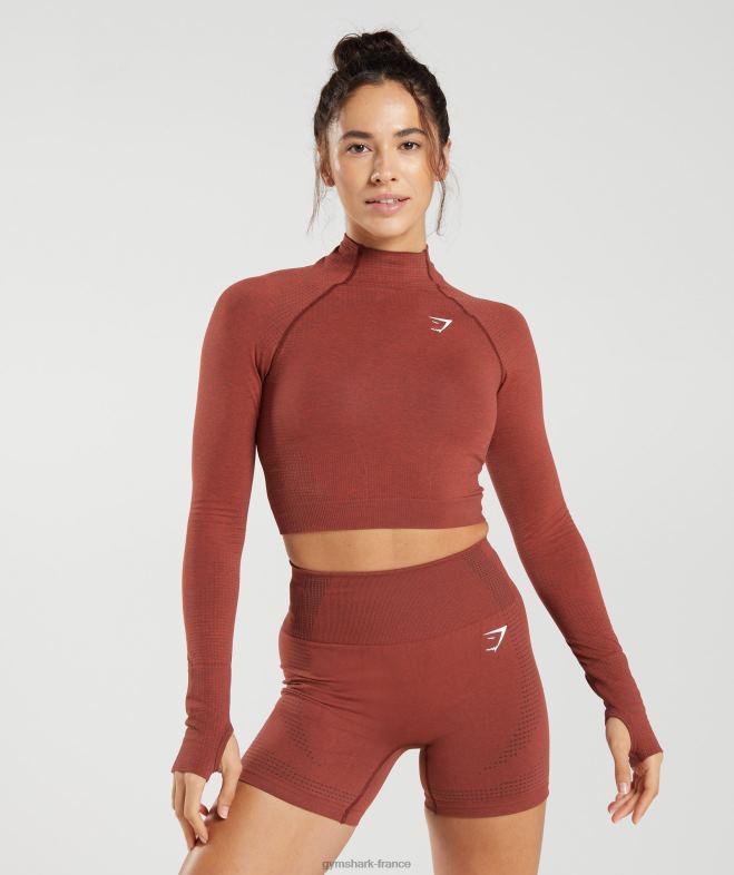 Gymshark Vital - Haut midi à col montant sans couture 2.0 rouge brique femmes 6HF28466