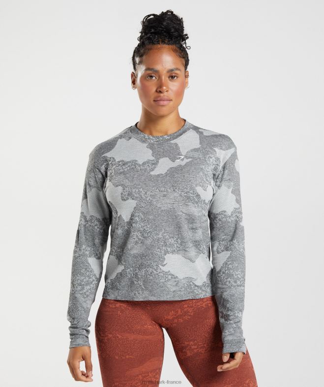 Gymshark adapt camo - haut à manches longues sans couture gris clair/noir femmes 6HF28465