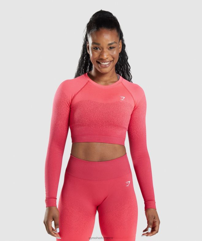 Gymshark adapt - top court sans coutures à manches longues et ombre rose/rouge femmes 6HF28488
