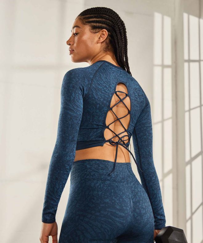 Gymshark adapter animal - haut sans couture à lacets dans le dos sauvage | marine femmes 6HF28459