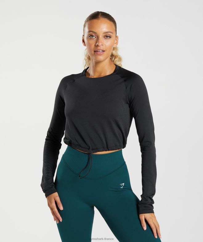 Gymshark haut court à manches longues sans couture noir femmes 6HF28430