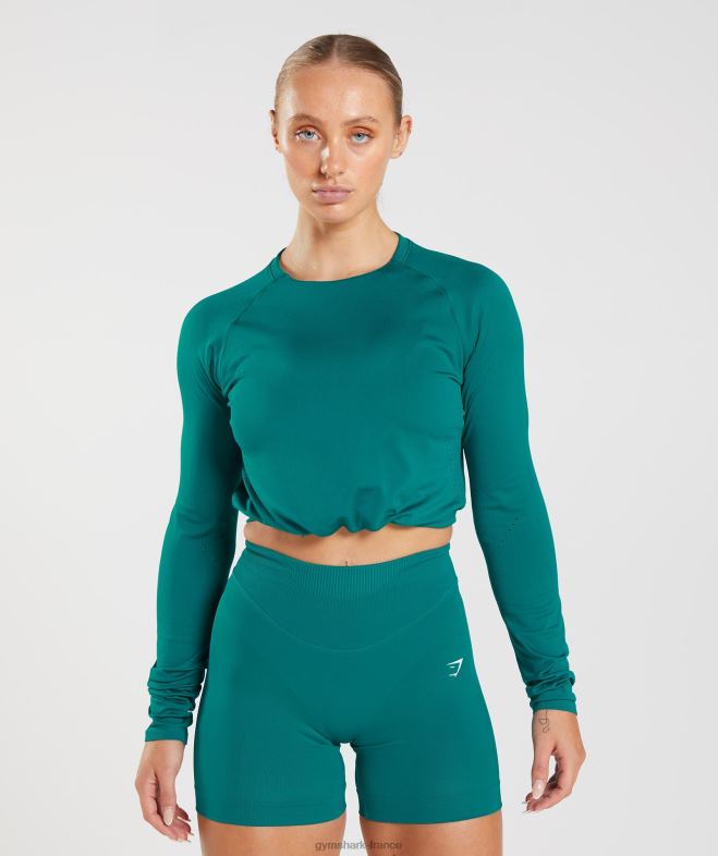 Gymshark haut court à manches longues sans couture riche sarcelle femmes 6HF28433