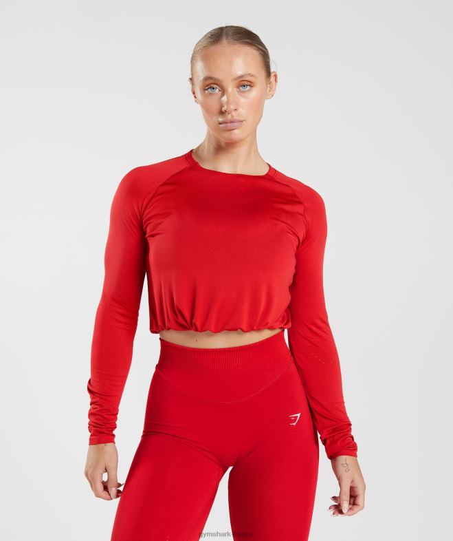 Gymshark haut court à manches longues sans couture rouge salsa femmes 6HF28439