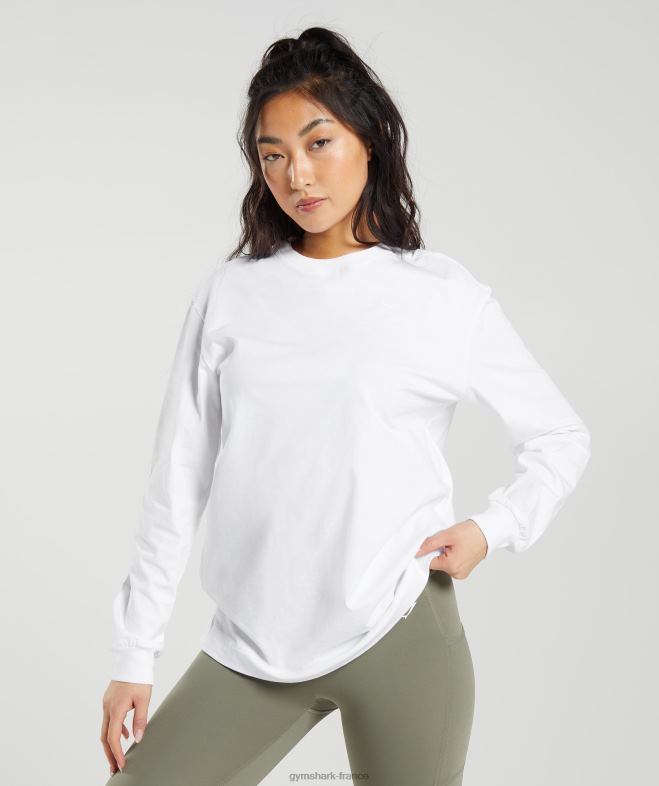 Gymshark haut oversize à manches longues en coton blanc femmes 6HF28420