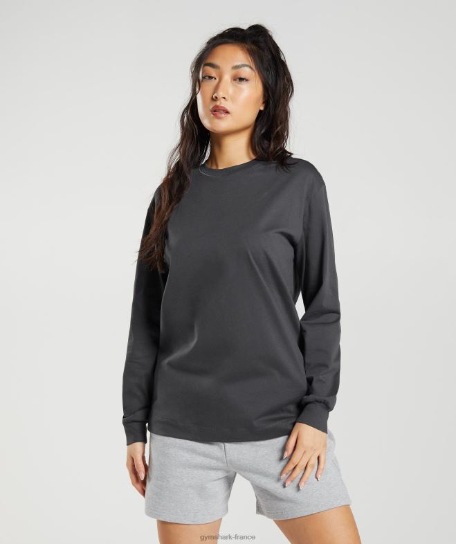 Gymshark haut oversize à manches longues en coton gris onyx femmes 6HF28434