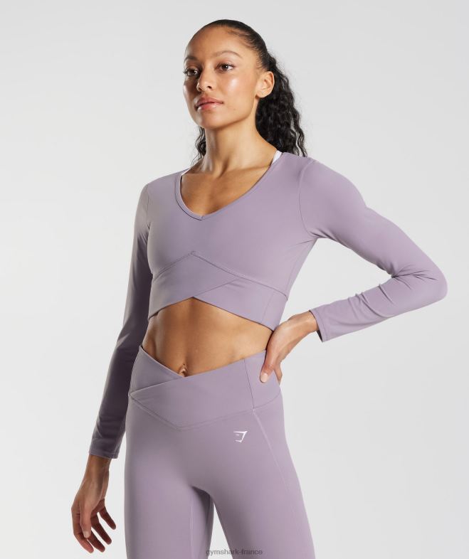 Gymshark top court croisé à manches longues lavande ardoise femmes 6HF28442