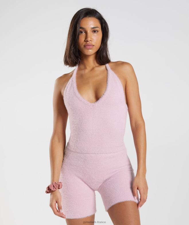 Gymshark Whitney - Haut dos nu mi-long en maille à cils pétale pressé rose femmes 6HF28464