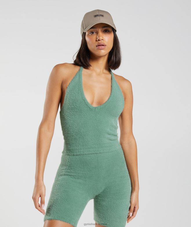 Gymshark Whitney - Haut dos nu mi-long en maille à cils vert Feuille femmes 6HF28443