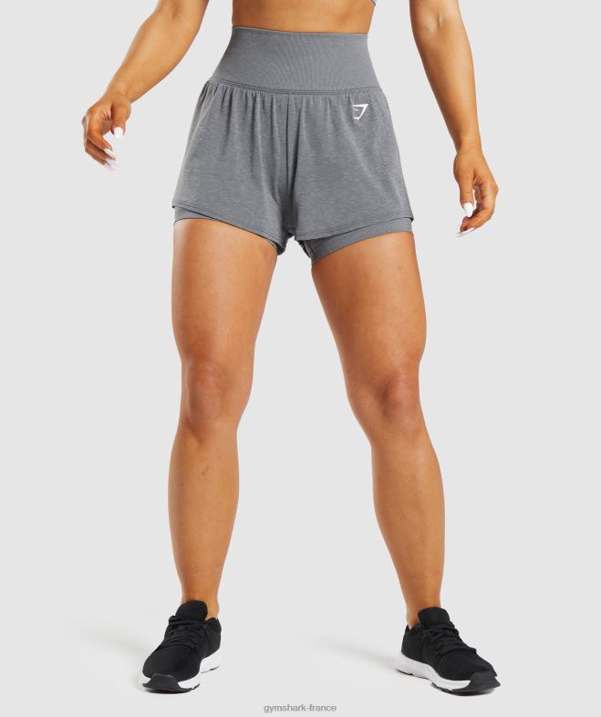 Gymshark short vital sans couture 2.0 2 en 1 gris chiné fumé femmes 6HF2897