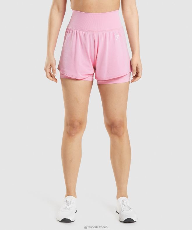 Gymshark short vital sans couture 2.0 2 en 1 sorbet rose chiné femmes 6HF2871