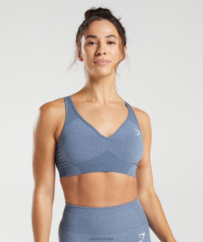 Gymshark soutien-gorge de sport vital sans couture 2.0 à col en V bleu chiné du soir femmes 6HF28185