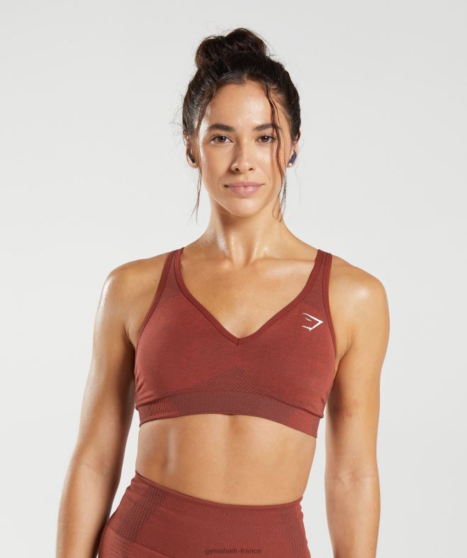 Gymshark soutien-gorge de sport vital sans couture 2.0 à col en V marne rouge brique femmes 6HF28168