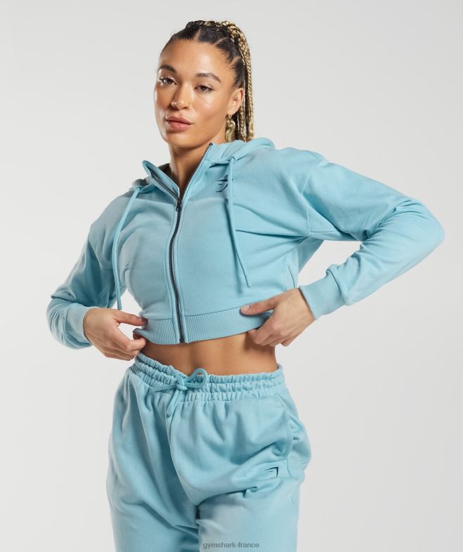 Gymshark gs power - sweat à capuche zippé court bleu iceberg femmes 6HF28389