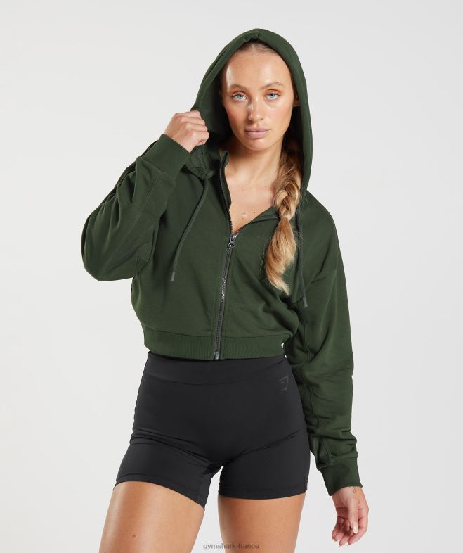 Gymshark gs power - sweat à capuche zippé court olive mousse femmes 6HF28410