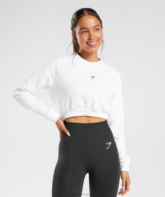 Gymshark pull court d'entrainement blanc femmes 6HF28405