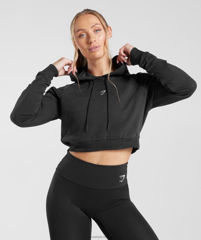 Gymshark sweat à capuche court de training noir femmes 6HF28372