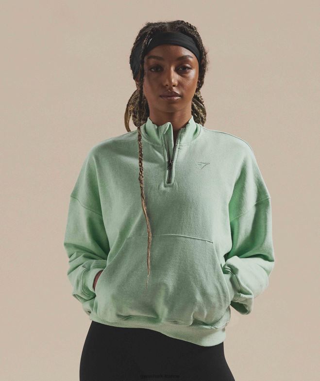 Gymshark sweats de jour de repos pull 1/2 zip marne verte rafraîchissante femmes 6HF28379