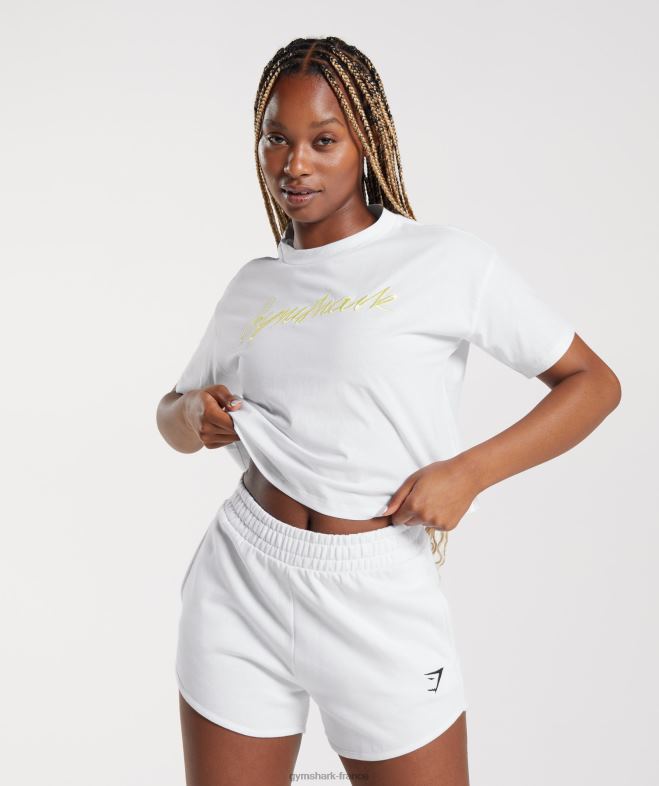 Gymshark t-shirt mi-long à motif brodé blanc femmes 6HF28414