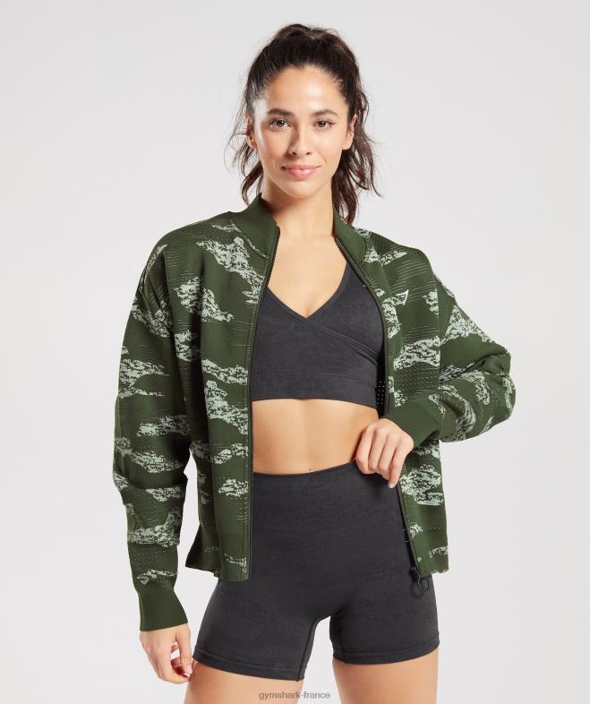 Gymshark veste de survêtement adapt camouflage sans coutures olive mousse/vert aloès femmes 6HF28371