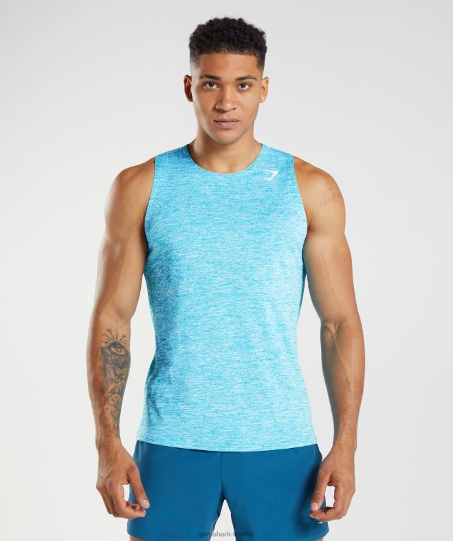Gymshark arrivée débardeur slim chiné bleu requin/blanc chiné Hommes 6HF28940