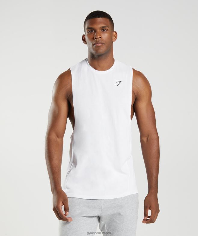 Gymshark réservoir à bras tombant de réaction blanc Hommes 6HF28883