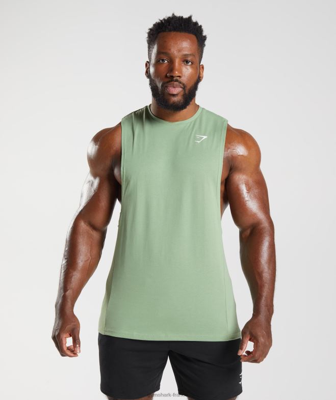 Gymshark réservoir à bras tombant de réaction thé vert Hommes 6HF28970