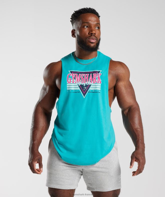 Gymshark réservoir à bras tombant retrowave bleu égéen Hommes 6HF28893